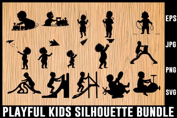 Download Playful Kids Silhouette Vector Bundle - Vector bundle Collection