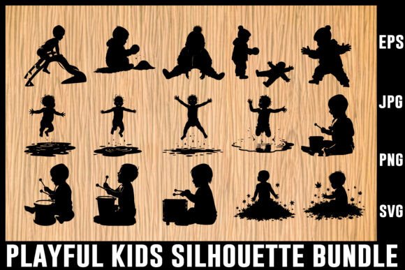 Download Playful Kids Silhouette Vector Bundle - Vector bundle Collection