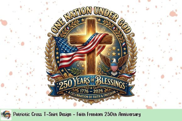 Download Patriotic Cross T-Shirt Design - Faith Freedom 250th Anniversary - Freedom Collection