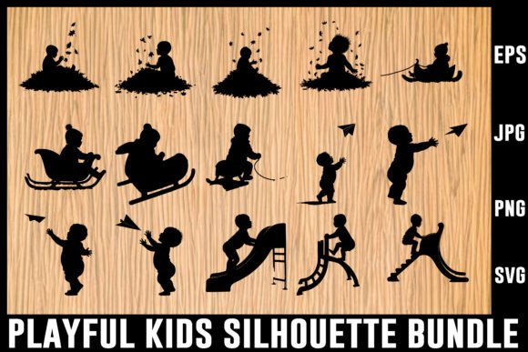 Download Playful Kids Silhouette Vector Bundle - Vector bundle Collection